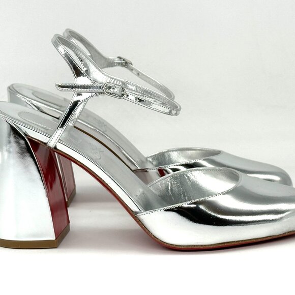 Christian Louboutin JANE PUMP 85 Metallic Leather Ankle Strap Heels Shoes - Picture 10 of 16